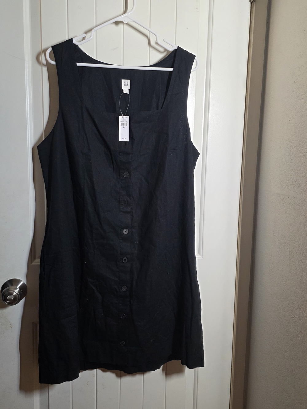 GAP Linen Black Sleeveless Button-Front Mini Dress